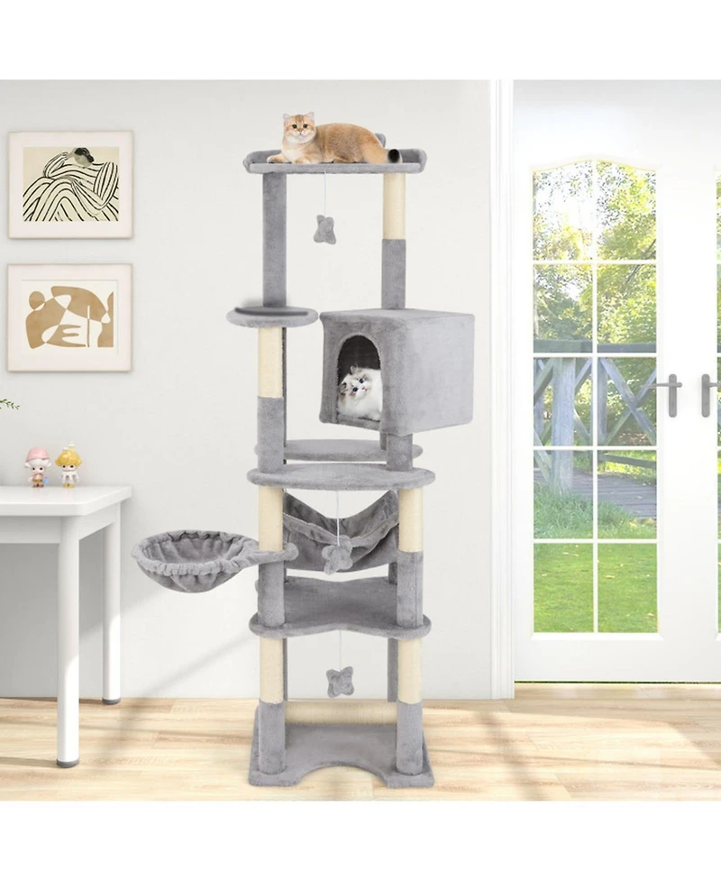 Sugift 69 in Multi-Level Cat Tree with Top Perch Cozy Condo and Hammock