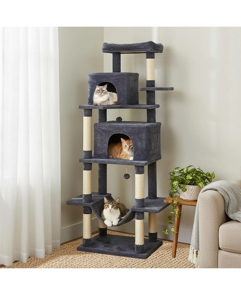 Sugift 70in Tall Cat Tree Tower With Perch Condos and Hammock for Indoor Cats