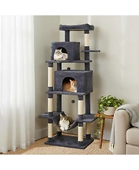 Sugift 70in Tall Cat Tree Tower With Perch Condos and Hammock for Indoor Cats