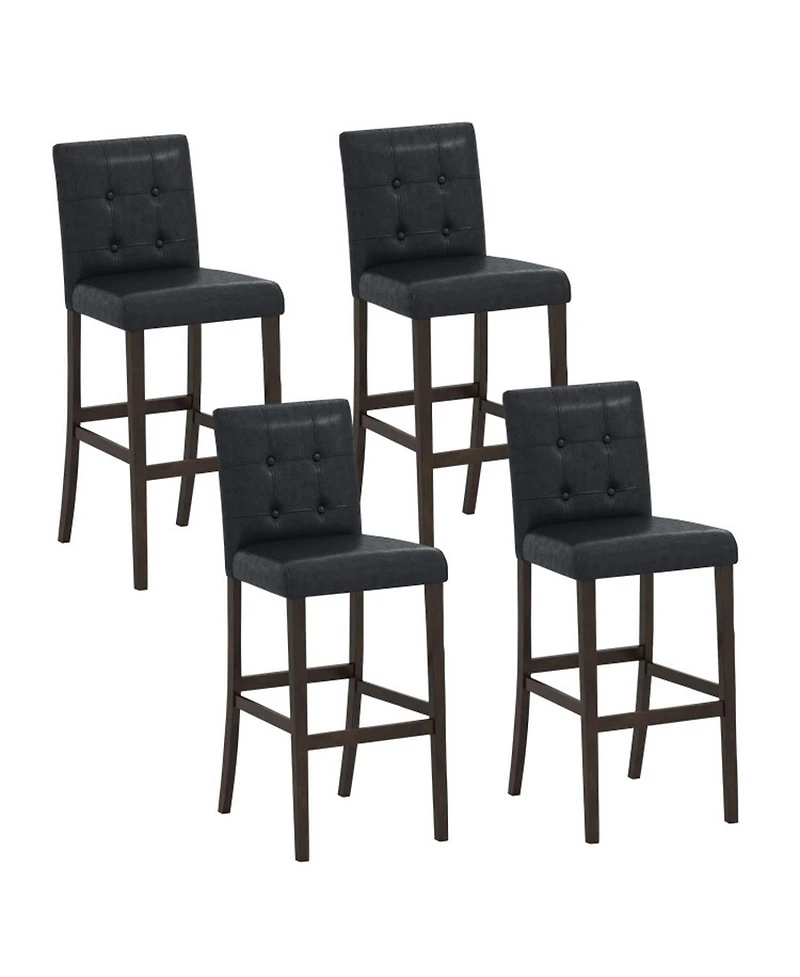 Sugift Set of 4 29 Inch Upholstered Leather Bar Stools with Solid Wood Legs