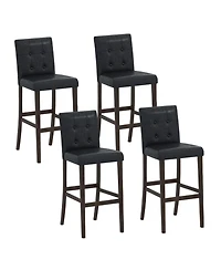 Sugift Set of 4 29 Inch Upholstered Leather Bar Stools with Solid Wood Legs