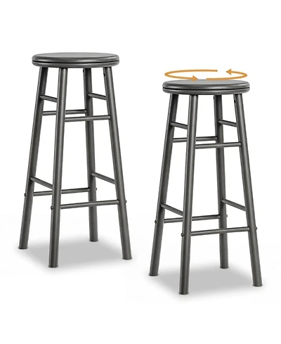 Sugift Set of 2 29 Inch Swivel Bar Stools with Footrests and Crossbars
