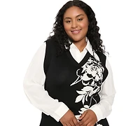 London Times Plus Fit and Flare Floral Long-Sleeve Sweater Dress