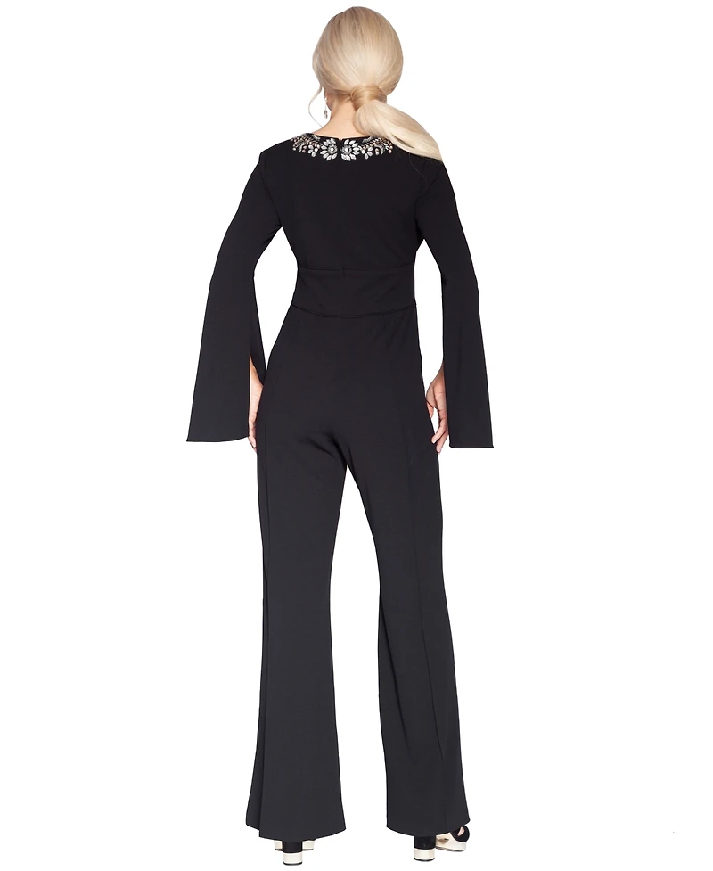 White Tie by Shani Women's V-Neck Flare-Sleeve Jumpsuit