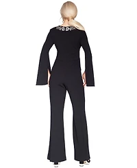 White Tie by Shani Women's V-Neck Flare-Sleeve Jumpsuit