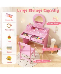Sugift Kids Princess Vanity Set with Mirror Makeup Dressing Desk and Chair Set