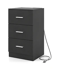 Sugift Nightstand with Charging Station 3-Drawer Bedside End Table for Bedroom