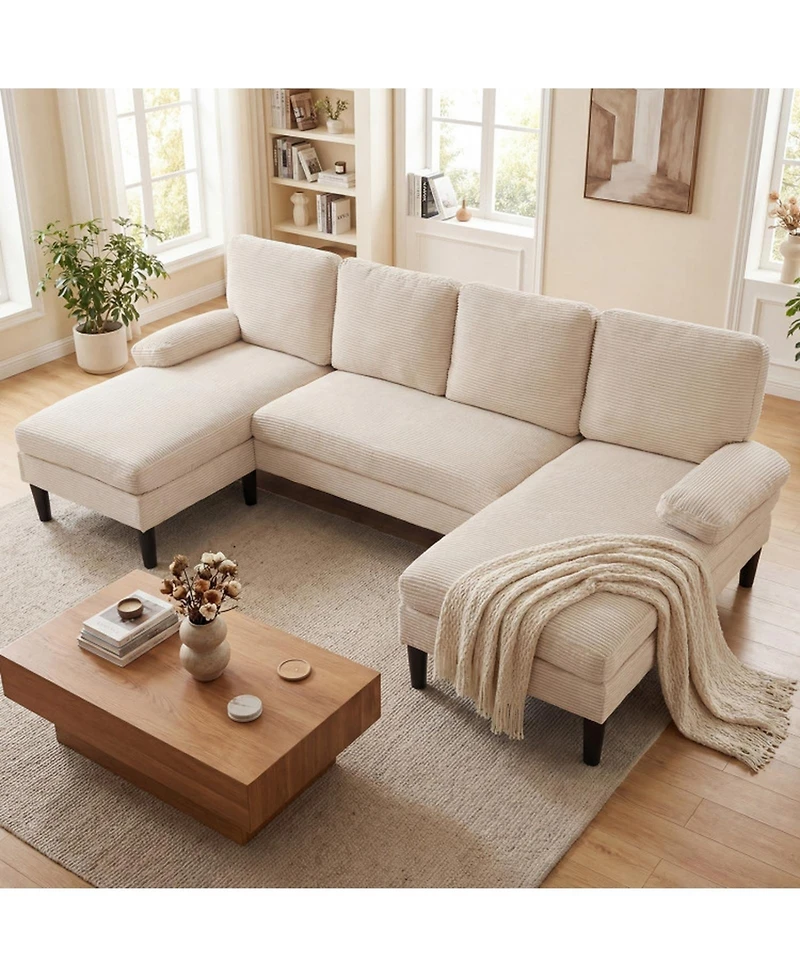Sugift 101.5in x 49.5in x 28.5in U-Shaped Sectional Couch with Double Chaise for Living Room