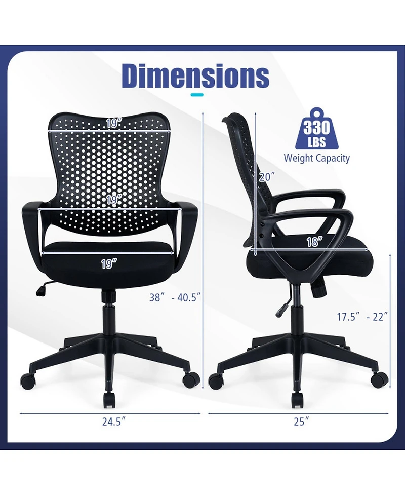 Sugift Ergonomic Office Chair Height Adjustable Computer Desk Chair with Breathable Butterfly Back
