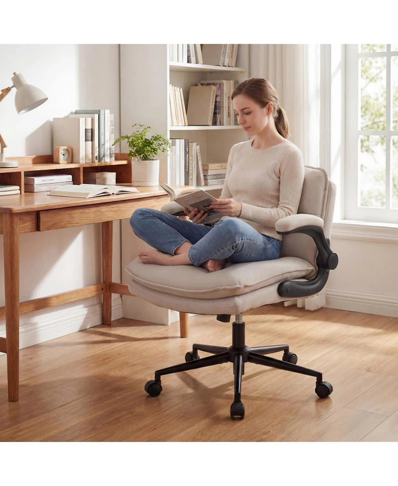 Sugift Criss Cross Chair on Wheels with Flip-up Arms and Adjustable Height