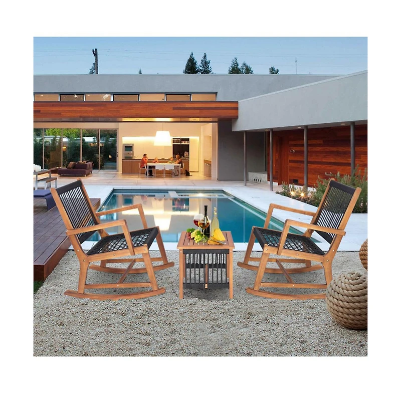 Boyel Living 3 Pieces Acacia Wood Rocking Bistro Set