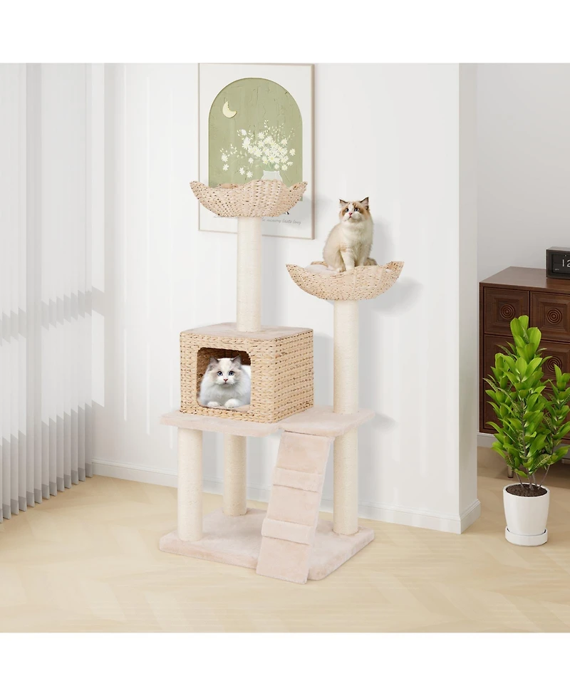 Sugift 48 in 4-Layer Cat Tower with Sisal Scratching Posts Perch Condo and Ladder