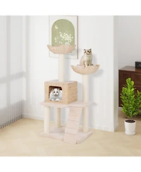 Sugift 48 in 4-Layer Cat Tower with Sisal Scratching Posts Perch Condo and Ladder