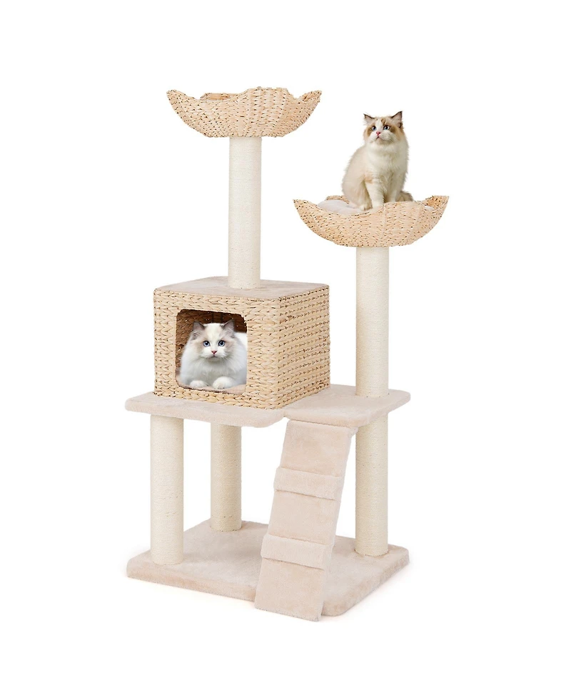 Sugift 48 in 4-Layer Cat Tower with Sisal Scratching Posts Perch Condo and Ladder