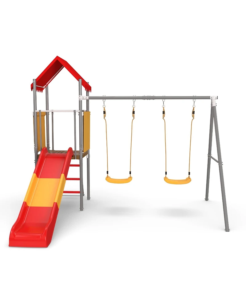 Zeny Metal and Plastic Treehouse Swing Set with Slide, Belt Swings, and Canopy - Safe, Sturdy, and Portable for Kids Ages 3-8