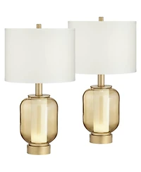 Possini Euro Design Sophia Modern Table Lamps 28" Tall Set of 2 Champagne Glass with Led Nightlight Drum Shade for Bedroom Living Room Home