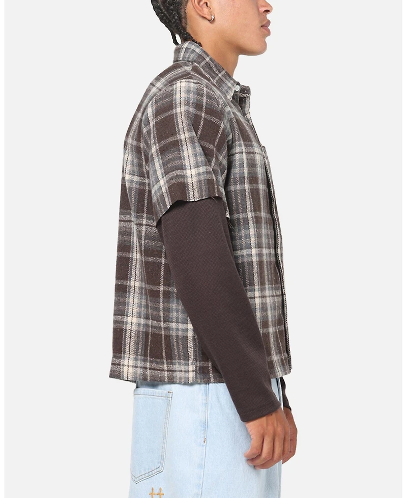 Saint Morta Men's Plaid Layered Long Sleeve Button Up Shirt
