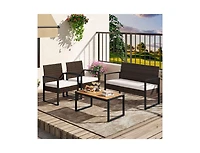 Boyel Living Patio Furniture Set Outdoor Rattan Conversation Set with Cushioned Chairs and Wood Plastic Coffee Table