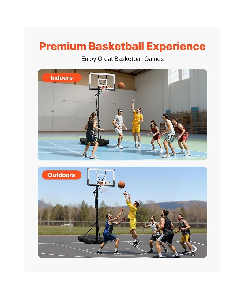 Hongge Portable Basketball Hoop System with 54 in Pc Backboard