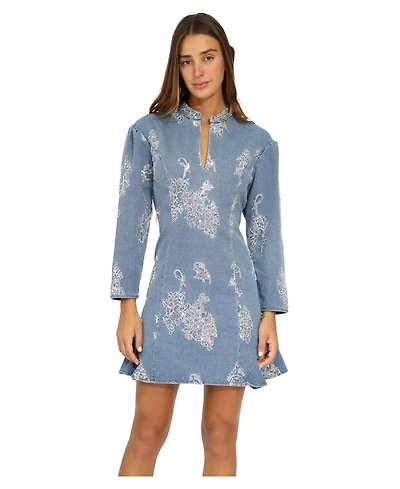 Belle & Bloom Women's Heart You Long-Sleeve Beaded Floral-Print Mini Dress