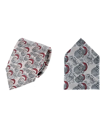 Trafalgar Men's Santa Claus Is Watching Silk Tie and Pocket Square Bundle