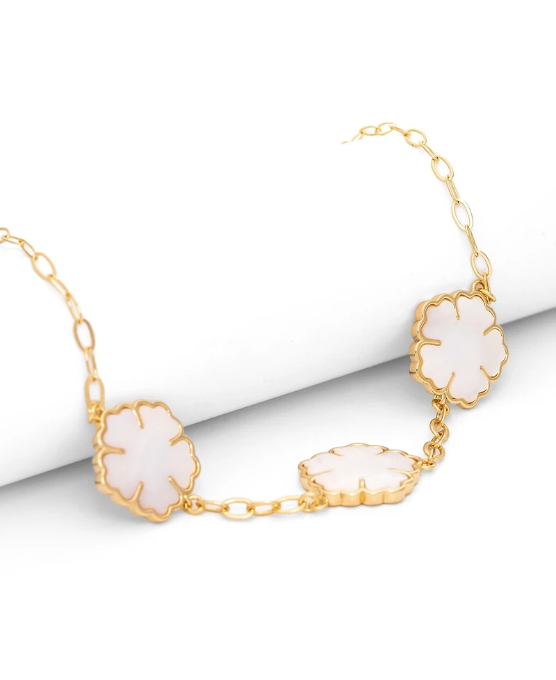 Rivka Friedman 18K Gold Plated Mother of Pearl Flower Station Necklace