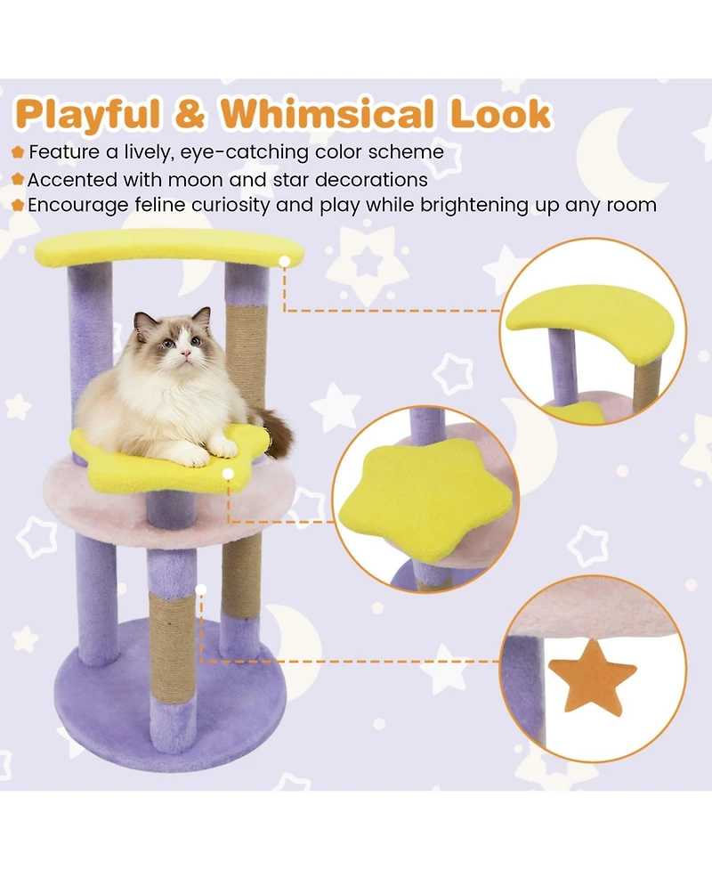 Sugift 29 in Modern Cat Tree with Star and Moon Shaped Platforms and Jute Scratching Posts