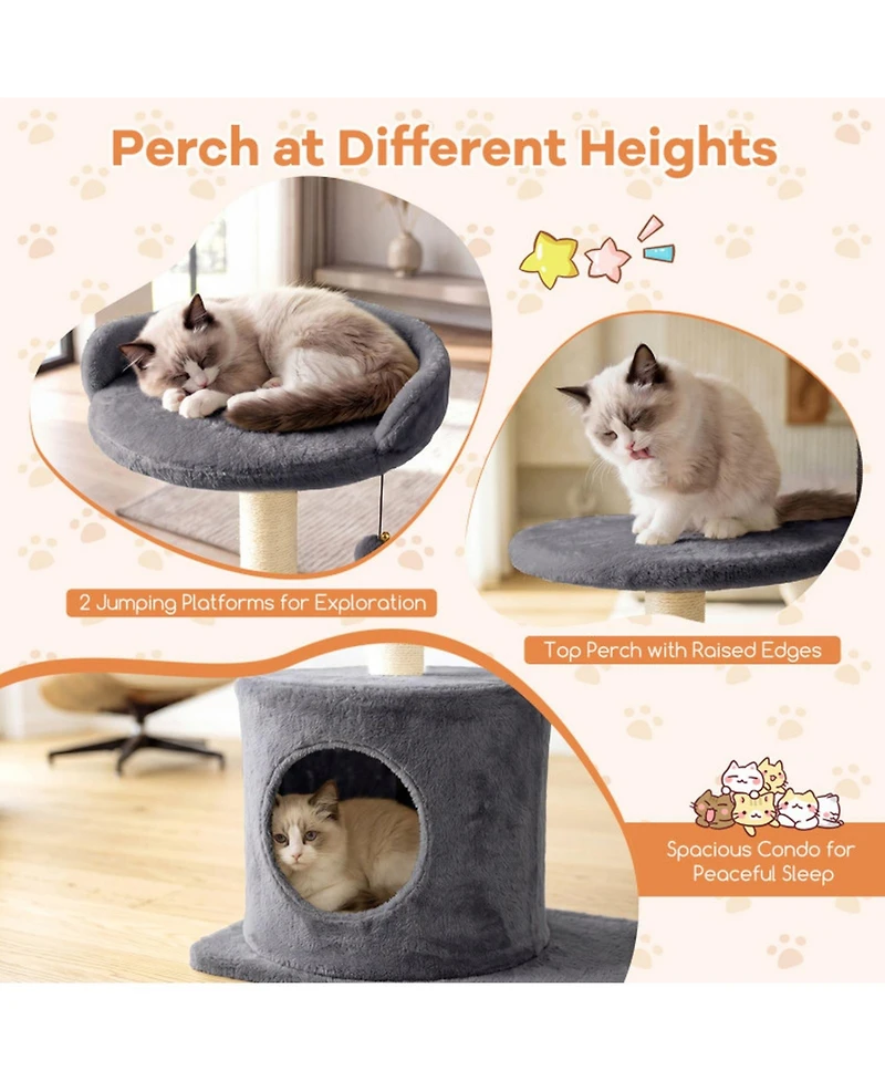 Sugift 43in Cat Tree for Indoor Cats with Plush Perches Condo and Sisal Scratching Posts
