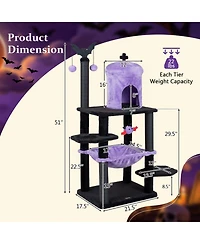 Sugift 51in Gothic Multi-Level Cat Tree with Spider Hanging Toy for Halloween