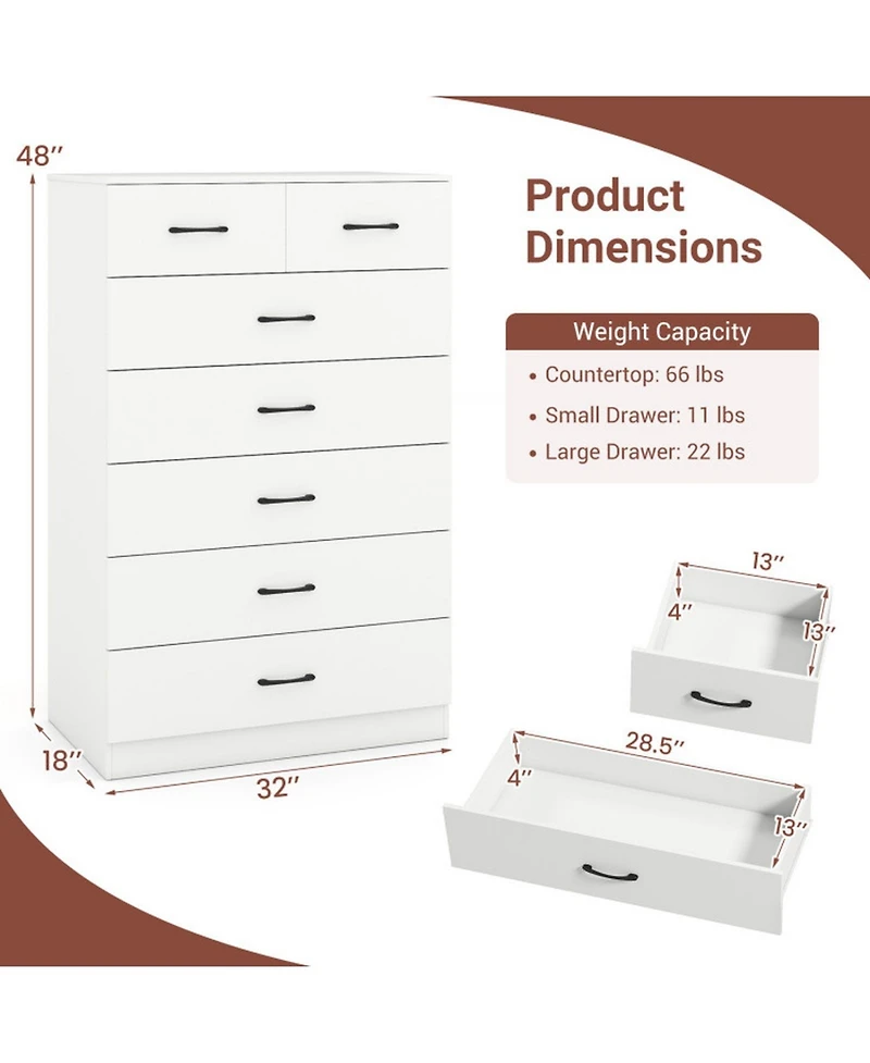 Sugift 7-Drawer Tall Dresser with Metal Handles and 2 Anti-Tipping Kits