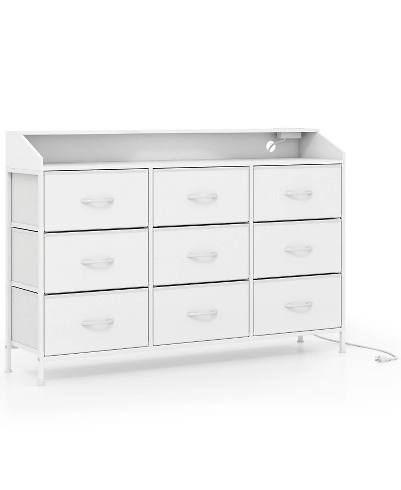 Sugift Storage Organizer with Led Lights 9 Fabric Drawers and Charging Station for Bedroom
