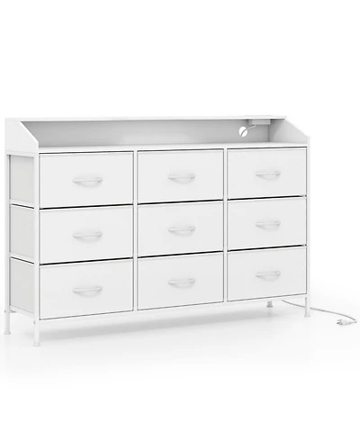 Sugift Storage Organizer with Led Lights 9 Fabric Drawers and Charging Station for Bedroom