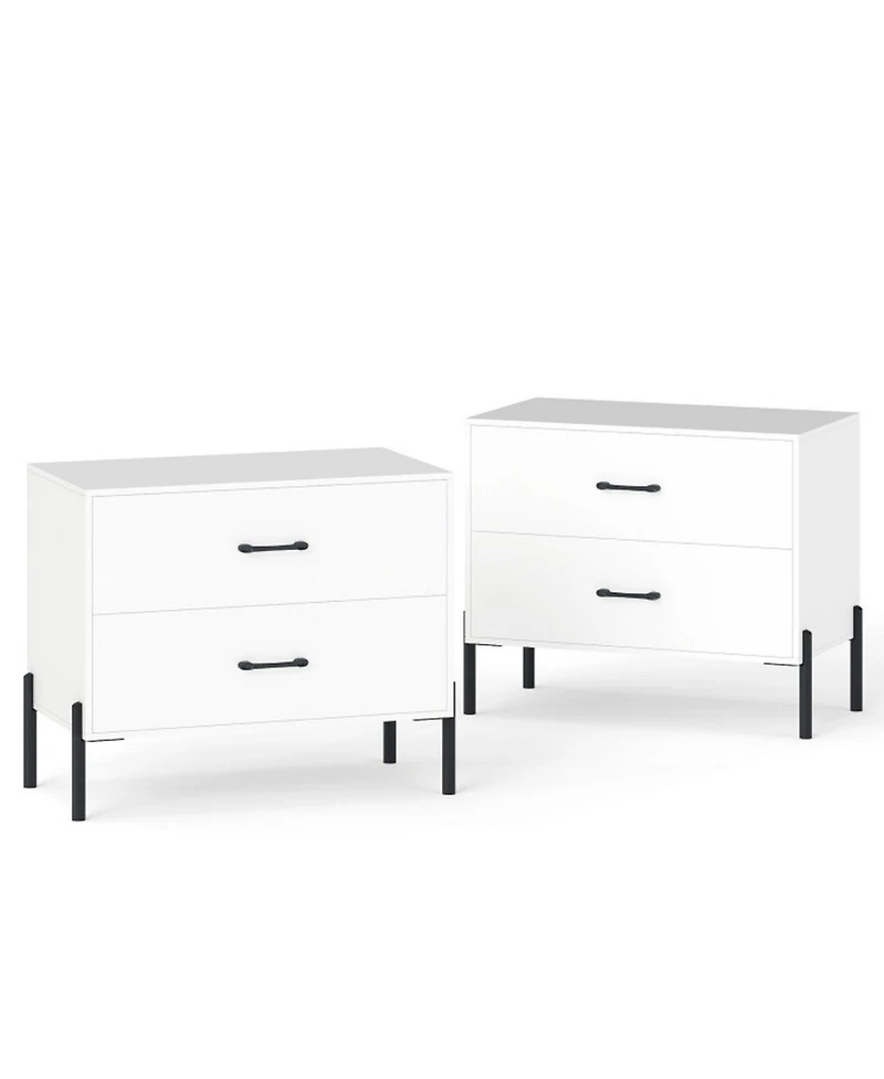 Sugift Set of 2 Modern Wooden Nightstands with 2 Drawers and Metal Legs