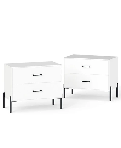 Sugift Set of 2 Modern Wooden Nightstands with 2 Drawers and Metal Legs