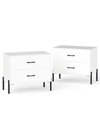 Sugift Set of 2 Modern Wooden Nightstands with 2 Drawers and Metal Legs