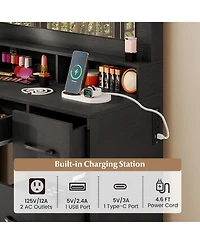 Sugift Vanity Desk With Mirror and Lights Makeup Table With Power Outlets