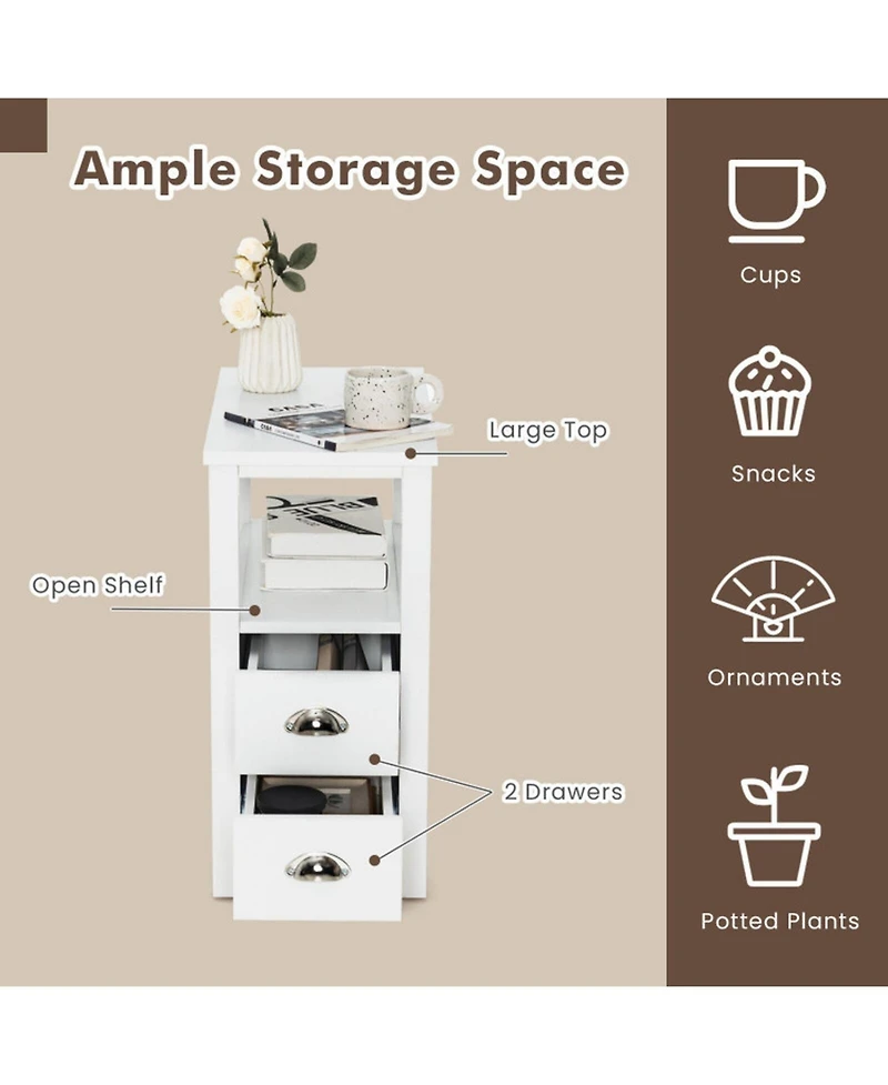 Sugift 2-Piece Wooden Bedside Nightstand Set with 2 Drawers