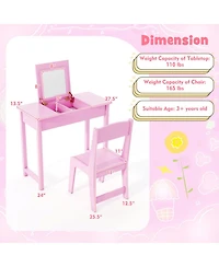 Sugift 2-in-1 Kids Vanity Table and Chair Set with Flip Top Mirror