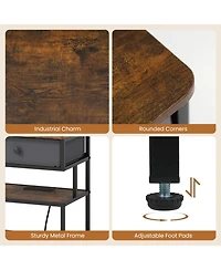 Sugift Set of 2 Nightstands with Charging Station 28 in Tall Bedside Table with Fabric Drawer