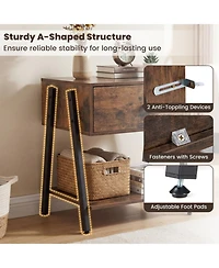 Sugift Set of 2 Industrial Nightstands with Wooden Drawer and Adjustable Foot Pads for Bedroom