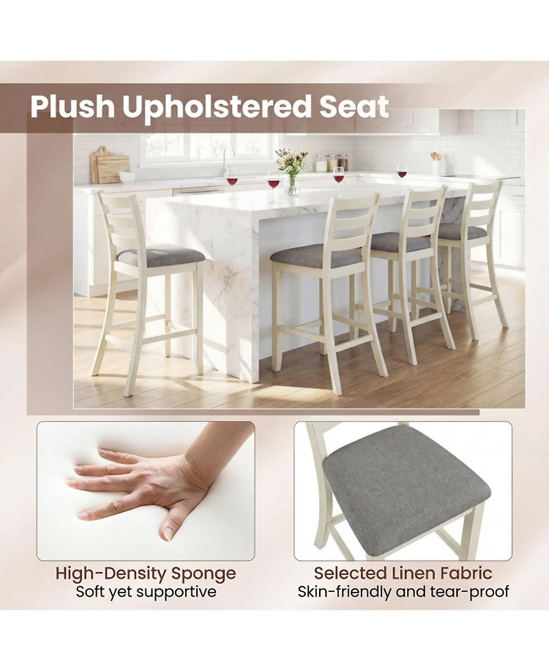 Sugift 4-Piece Counter Height Chairs with Fabric Seats and Rubber Wood Legs
