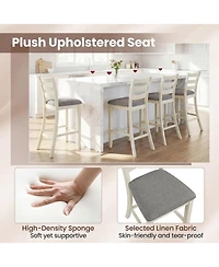 Sugift 4-Piece Counter Height Chairs with Fabric Seats and Rubber Wood Legs