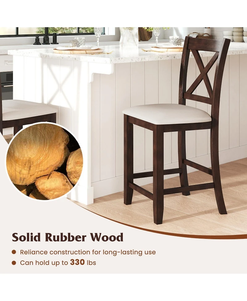 Sugift Modern Farmhouse Counter Height Stools with Footrest and Cushion