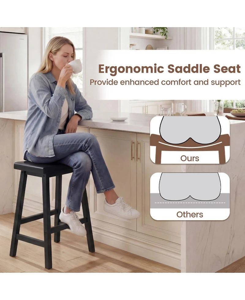 Sugift Set of 2 24 Inch Counter Height Solid Wood Saddle Bar Stools