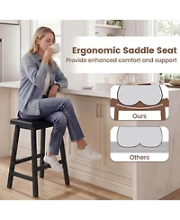 Sugift Set of 2 24 Inch Counter Height Solid Wood Saddle Bar Stools