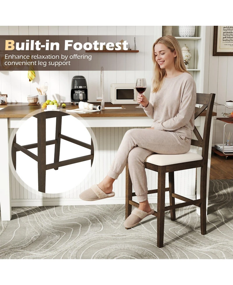 Sugift Set of 2 X-Back Bar Stools with Upholstered Cushioned Seats