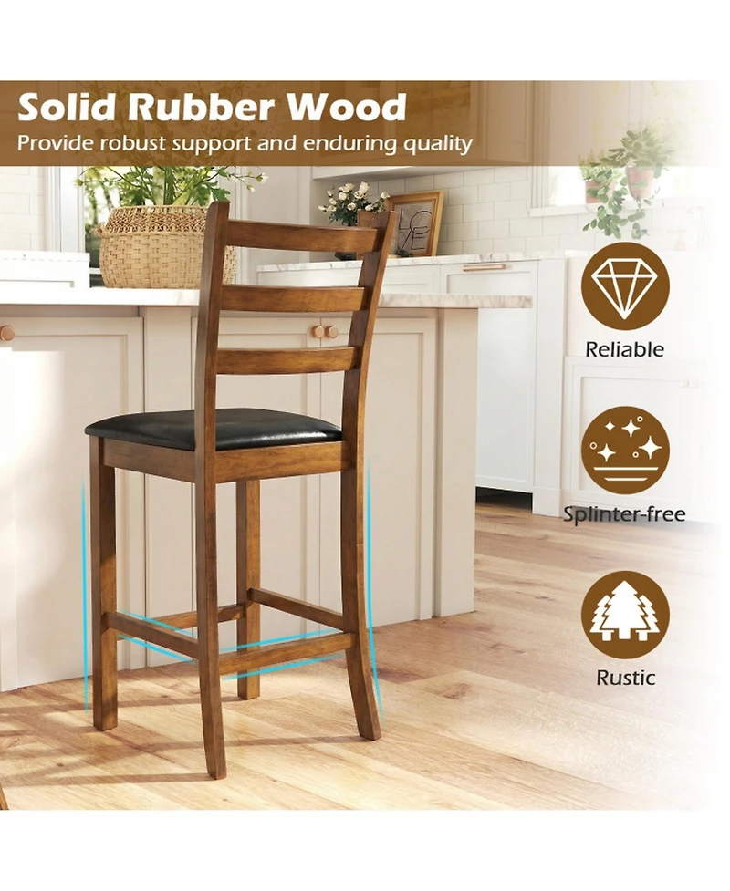 Sugift Set Of 2 Rubber Wood Ladder Back 24 Inch Counter Height Bar Stools for Kitchen Island High Chairs
