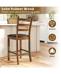 Sugift Set Of 2 Rubber Wood Ladder Back 24 Inch Counter Height Bar Stools for Kitchen Island High Chairs