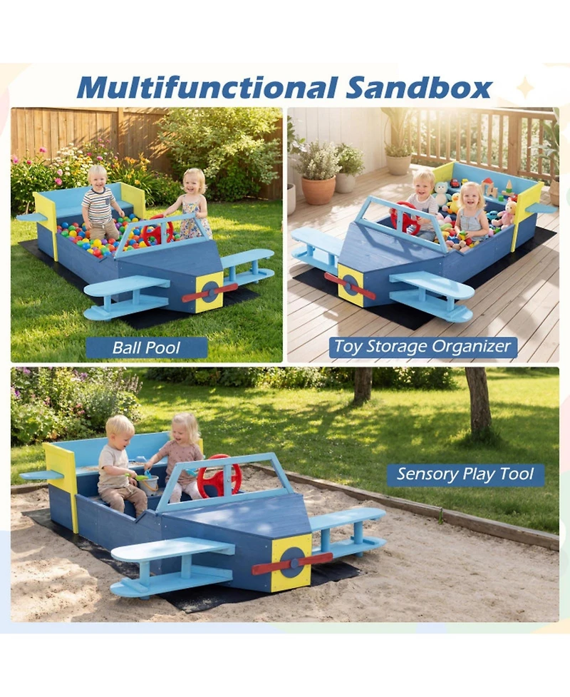 Sugift Large Glider-Inspired Wooden Sandbox with Bench Seat, Ages 3-8