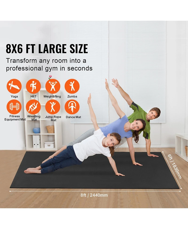Hongge 8 x 6 ft Non Slip High Density Exercise Mat with Carry Bag